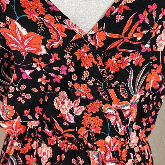 NWOT NAIF Black Red Floral Sleeveless Maxi Dress M Rayon Boho Elastic Waist - Picture 4 of 11